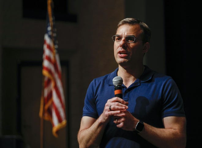 U.S. Rep. Justin Amash (R-MI) holds a Town Hall Meeting on May 28 in Grand Rapids, Mich. Amash quit the Republican party on Thursday. [Photo by Bill Pugliano / Getty Images]