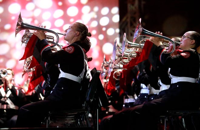 The Ohio State University Marching Band performs with the Columbus Symphony Orchestra at Picnic with the Pops in July 2018.
