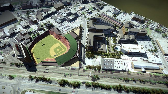 An artist’s rendering of the proposed Polar Park in Worcester, the future home of the Red Sox Triple-A team. [Worcester Telegram & Gazette Photo]