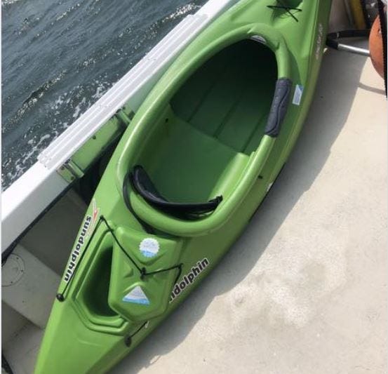 Wareham Dept. of Natural Resouces were desperately trying to find the owner of this kayak found overturned on the Wareham River on Sunday morning. (Photo by Wareham DNR)