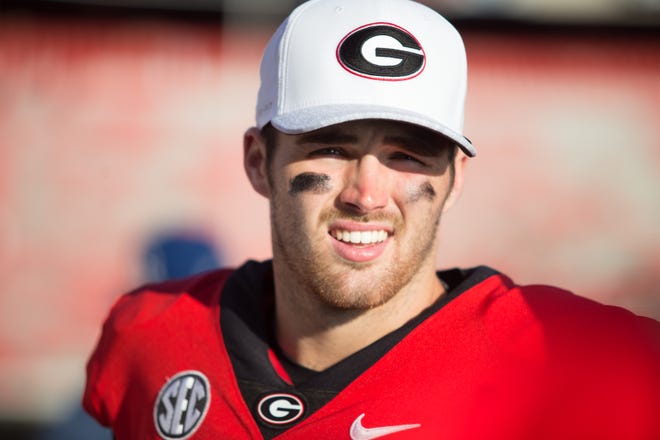 Georgia quarterback Jake Fromm after the victory over Austin Peay in the opener last season. [JENN FINCH/FOR THE ATHENS BANNER-HERALD]