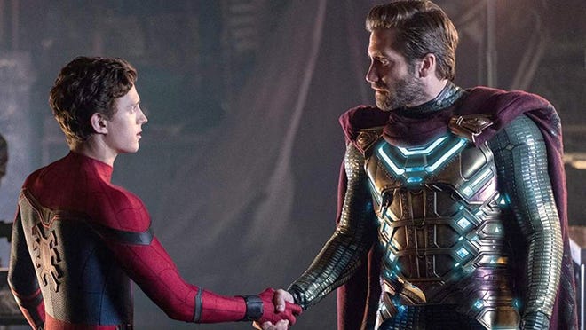Tom Holland stars as Spider-Man and Jake Gyllenhaal plays Mysterio in 'Spider-Man: Far From Home.' [CONTRIBUTED PHOTO]