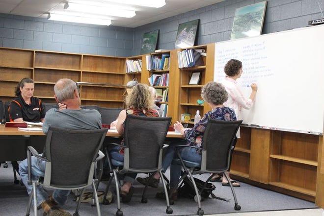 Last week, members of the Cheboygan Area Schools Board of Education met to discuss the different characteristics the board members would like to see in their new superintendent. Former school board members Jenny Hayden helped out the school board by making a record of these qualities on the white board.