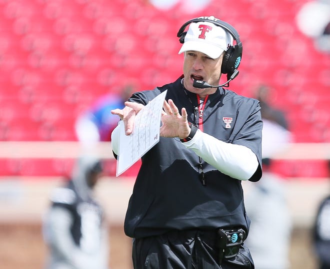 Texas Tech head coach Matt Wells gives instructions during the Spring Series football scrimmage March 30 at Jones AT&T Stadium. Wells, in his first year at the helm, is looking to lead the Red Raiders to the program's first winning record since 2015. [Sam Grenadier/A-J Media]