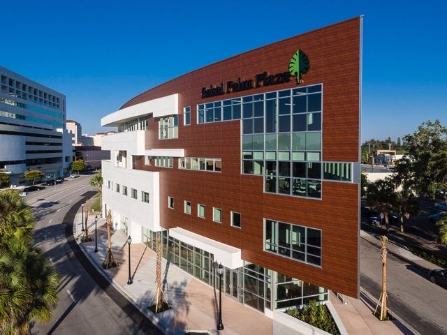 Sabal Palm Bank of Sarasota earned BauerFinancial's top five-star grade recently, one of three in the region to get that rating. The bank's headquarters are in this distinctive building known as Sabal Palm Plaza at 1950 Ringling Blvd. in Sarasota.  [PROVIDED PHOTO]