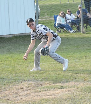 Jimmy Storey of Pickford fields a ground ball and gets ready to make a throw to first base. Storey was named to the All-Straits Area Conference First Team. [Rob Roos/Sault News]