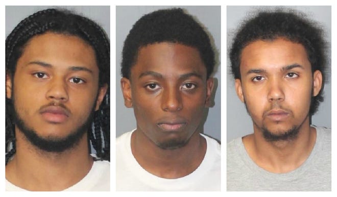 Four people were arrested after a police chase in Brockton. (From left to right) Licinio Miranda, Jr., 18, of Brockton, Kerby Ethan Dieudonne, 18, of Bridgewater, and Tyresse Miranda, of Brockton, along with a juvenille who has not been identified, were arrested after a motor vehicle pursuit with Brockton police in Brockton early on Tuesday, July 16, 2019.



(Brockton Police Department)