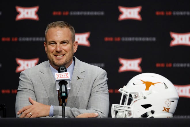 Texas head coach Tom Herman speaks during Big 12 Conference NCAA college football media day Tuesday, July 16, 2019, at AT&amp;T Stadium in Arlington, Texas. (AP Photo/David Kent)