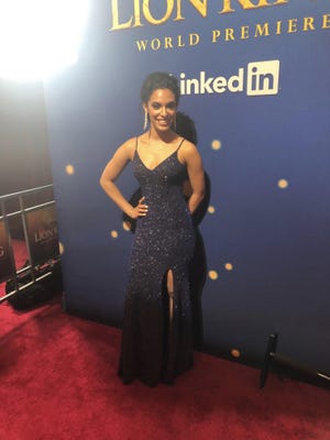 Sasha Jacob on the red carpet premiere of Disney's "The Lion King" in California. Jacob served as LinkedIn's red carpet reporter at the event. [COURTESY OF LINKEDIN]