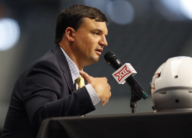 First-year West Virginia coach Neal Brown went 35-16 in four seasons as head coach at Troy, including an upset win at LSU in 2017. [AP Photo/David Kent]