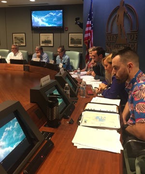 Sarasota's Public Art Committee listen to a Skype presentation for "Life in the Seagrass," which they selected for the 10th Street roundabout. [HERALD-TRIBUNE STAFF PHOTO / BARBARA PETERS SMITH]