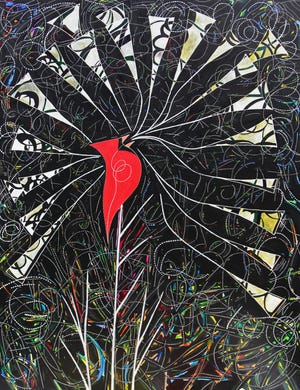 “Cardinal Sing,” created by Lora Jost, wil be one of the pieces featured in Carriage Factory Art Gallery’s new exhibit, “Our Lives. Past, Present, Future.” The gallery will host a reception for the three artists featured in the exhibit at 7 p.m. July 27. [Courtesy]
