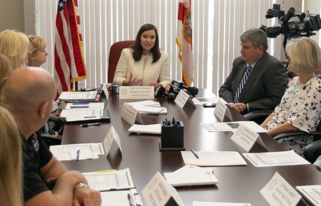 Attorney General Ashley Moody met with Sarasota County educators and school officials Thursday to discuss the increase in vaping among students. [Herald-Tribune staff photo / Jonah Hinebaugh]