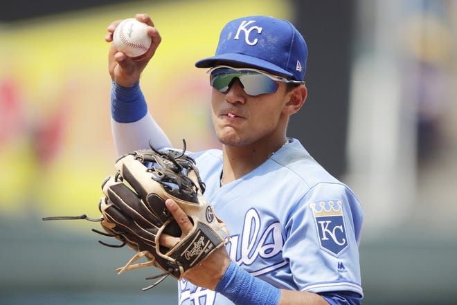 Kansas City Royals second baseman Nicky Lopez throws the ball during the ninth inning Thursday against the Chicago White Sox in Kansas City, Mo. [Charlie Riedel/The Associated Press]