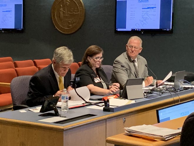 The Florida School Boards Association, led by Andrea Messina at center, is guiding the Volusia School district through the search for a permanent superintendent. Also on the team are Bill Vogel, left, and John Reichert. [News-Journal/Cassidy Alexander]