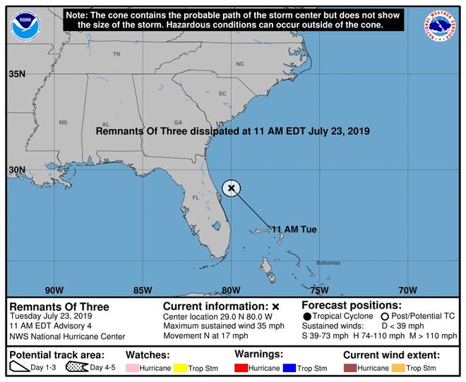 The National Hurricane Center issued its last update on Tropical Depression 3 at 11 a.m. Tuesday.