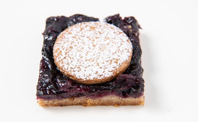 Blueberry Pie Bars have a nutty press-in crust using either hazelnut or almond flour. [Los Angeles Times/TNS/Mariah Tauger]