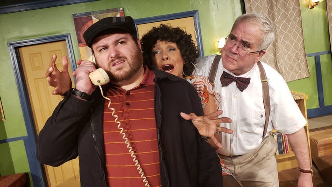 James R. Walsh, Pamela Gill and Rick Bagley in "Funny Money," now playing at Newport Playhouse and Cabaret Restaurant. [Newport Playhouse]