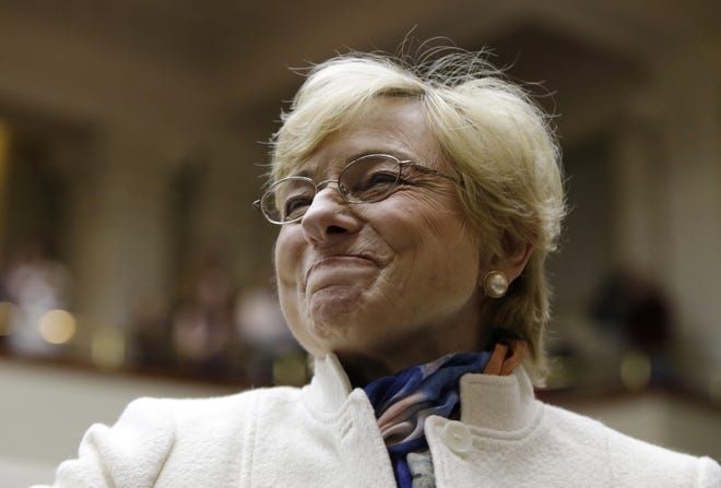 Maine Gov. Janet Mills acknowledges applause from legislators prior to her State of the Budget address at the Statehouse in Augusta, Maine, on Feb. 11. [AP Photo/Robert F. Bukaty, File]