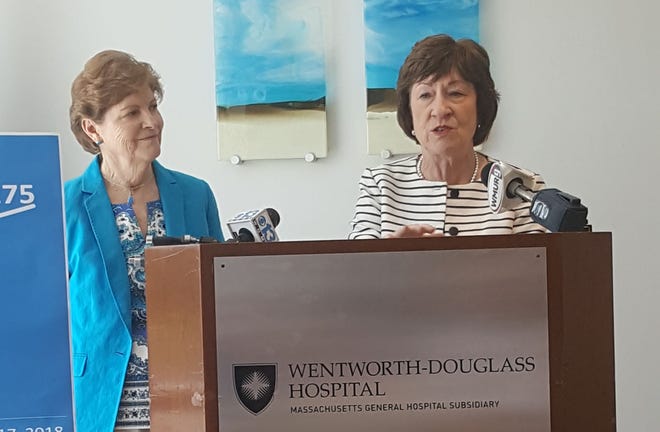 Sens. Jeanne Shaheen, D-N.H., left, and Susan Collins, R-Maine, are working together on legislation to address insulin costs. [Karen Dandurant/Seacoastonline]