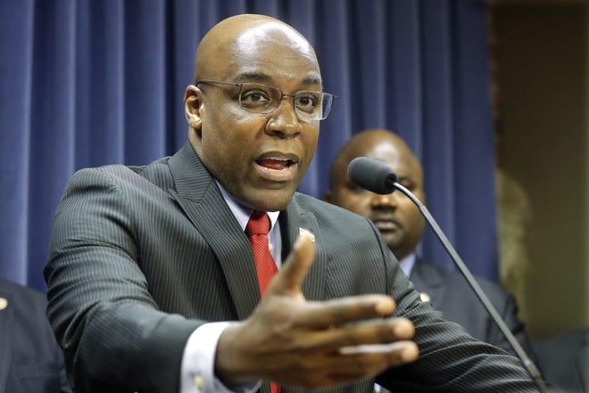 Illinois Attorney General Kwame Raoul, shown here during a news conference in 2015, this week announced that Illinoisans can file claims and find out if their data was affected by the 2017 breach of credit-reporting bureau Equifax. The breach affected 147 million Americans, including 5.4 million Illinoisans. [SETH PERLMAN/THE ASSOCIATED PRESS]