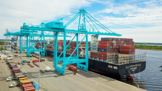 The Jacksonville Port Authority moved nearly 1 million containers and 535,000 auto units in the first three quarters of this fiscal year for record totals. [Provided by JaxPort]