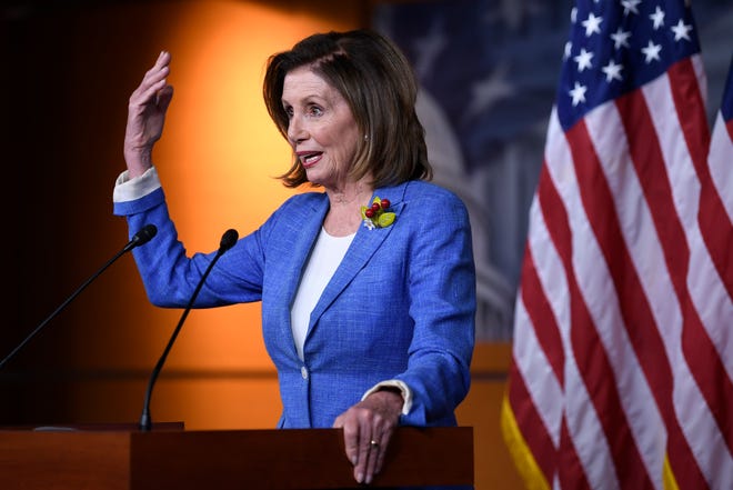 House Speaker Nancy Pelosi of Calif., speaks during a news conference on Capitol Hill in Washington, Friday, July 26, 2019. (AP Photo/Susan Walsh)