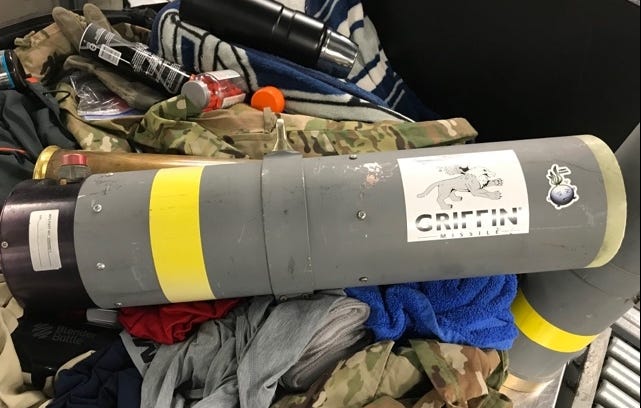 This missile launcher was found in luggage at the Baltimore airport. [TWITTER]