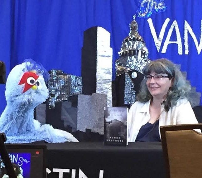 Martha Wells is interviewed at AramdilloCon in 2018. She will be back as a special guest at this year's event. [Contributed by Martha Wells]