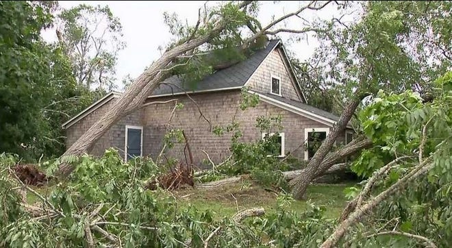 A Harwich home was among those damaged last week when tornadoes hit parts of Cape Cod. [WCVB-TV]