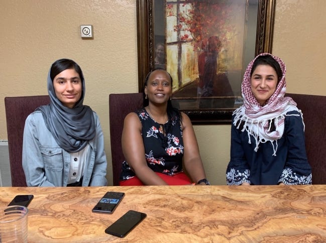 From left, Nazila Kakar, Chantal Munanayire and Hasina Almag recently traveled to Oklahoma for business leadership and mentorship training provided through the state-based Institute for the Economic Empowerment of Women. [PROVIDED]