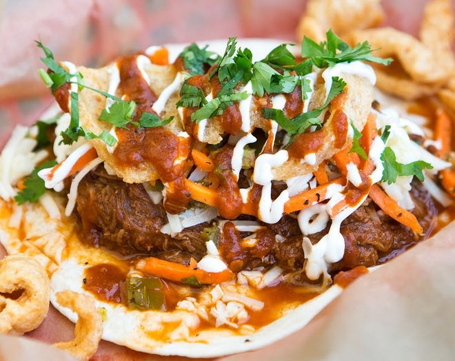The Scalding Pig taco is one of four new "Some Like It Hot" tacos available at Torchy's Tacos during the month of August. Photo courtesy of Torchy's Tacos.