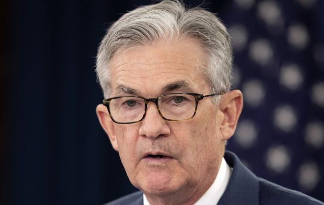 Federal Reserve Chairman Jerome Powell speaks during a news conference following a two-day Federal Open Market Committee meeting in Washington Wednesday. [AP Photo/Manuel Balce Ceneta]