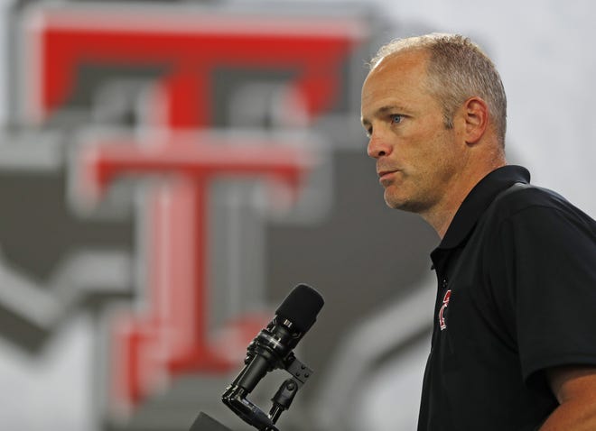 Texas Tech coach Matt Wells answers questions from the media during a news conference Thursday at the Sports Performance Center. [Brad Tollefson/A-J Media]