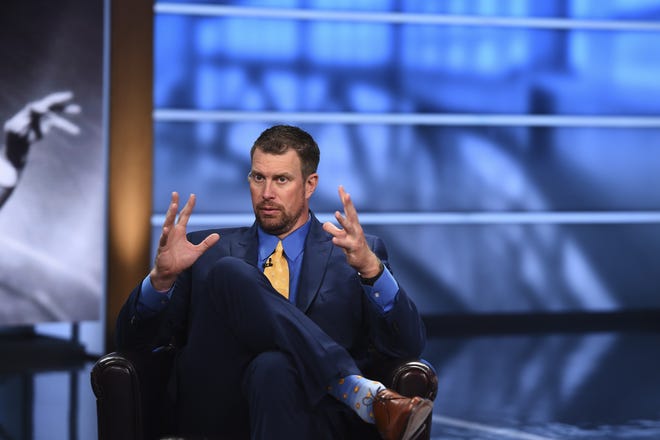 In this May 19, 2017 photo provided by ESPN, Ryan Leaf is shown on the set of NFL Live in Bristol, Conn. Leaf's personal life spiraled out of control after his pro career and his addiction to painkillers led him to spend 32 months in prison after an arrest in 2012. [MELISSA RAWLIN/ESPN IMAGES VIA AP]