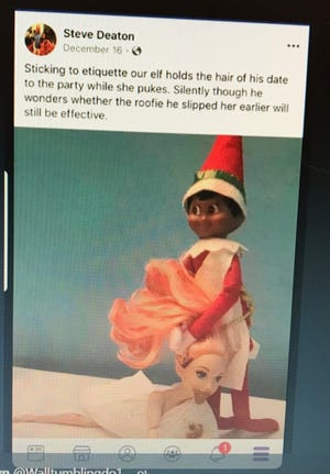 Williamson County sheriff's Cmdr. Steve Deaton's Facebook post of a Santa's elf with a "drugged" Barbie.