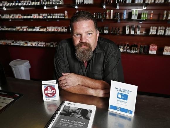 James Jarvis, owner of several vape shops in Ohio, including the Vapor Station in Gahanna, is worried that the e-cigarette tax could harm his business, as he must either absorb the increased cost or pass it on to customers. (GateHouse Media Ohio / Fred Squillante, The Columbus Dispatch)