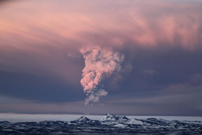 Smoke plumes erupt from Iceland's Grimsvotn volcano in 2011. [AP Photo/Jon Gustafsson]
