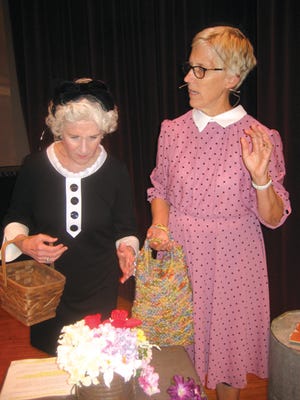 Patsy Lee as Alice and Pat Fridgen as Mary rehearse the scene 'To Market, To Market' in the Old Home Week pageant 'Hometown Memories' that will be presented at 7 p.m. Tuesday and Wednesday, Aug. 6 and 7, in the Greencastle-Antrim High School auditorium. SHAWN HARDY/ECHO PILOT
