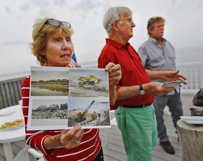 Jean Leahy, David Leahy and Ron Gilbertson, all Ocean Bluff residents, first told The Patriot Ledger about their campaign for revetment repairs in 2018. Greg Derr/ The Patriot Ledger