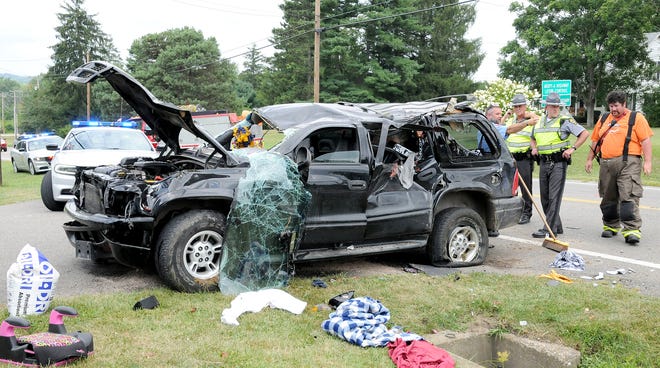 The driver of this vehicle escaped serious injury Tuesday just before noon after he lost control of his 2000 Dodge Durango on Route 209 in front of the Cambridge Country Club. According to reports, the driver, who was alone, was northbound and drifted off the side of the road shearing off a fire hydrant and rolling the vehicle numerous times before coming to rest in the north entrance to the club. Byesville firefighters, United Ambulance and troopers from the Cambridge post of the Ohio State Highway Patrol responded. Traffic was tied up in that area for quite some time as cleanup and the investigation took place. No other details were available.