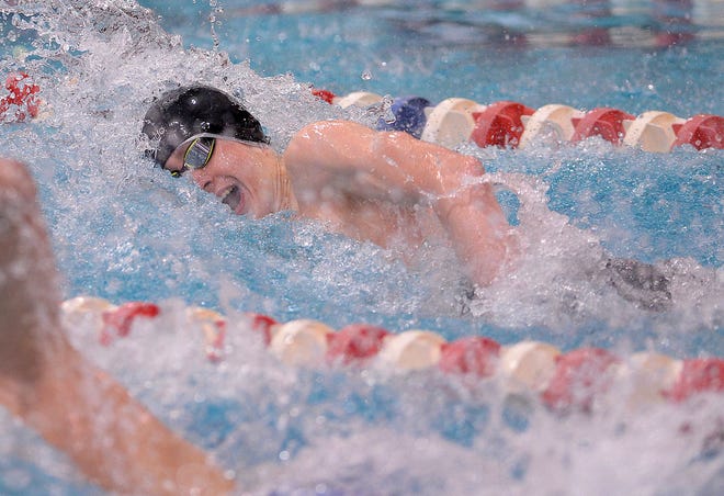 Dover's Hunter Armstrong is seen in action at the 2019 state swimming championsihps earlier this year. (CantonRep.com / Ray Stewart)