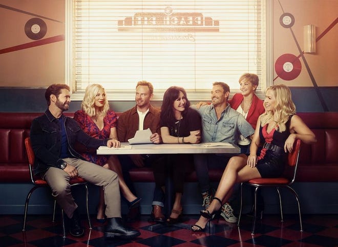 The cast of “BH90210” reunite for a sort-of reboot where they play exaggerated versions of themselves trying to reboot the classic series. [Fox]