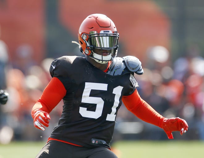 Cleveland Browns linebacker Mack Wilson, a former Alabama standout, is trying to earn a spot in the starting rotation in his rookie season. [Associated Press]