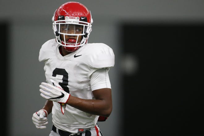 Georgia defensive back Tyson Campbell (3) at a NCAA college football practice in Athens, Ga., Tuesday, August 7, 2018. [Photo/Joshua L. Jones, Athens Banner-Herald]