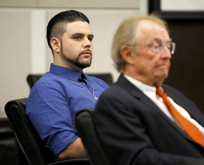 Nelson Armas, who is on trial for the 2016 murder of Hannah Brim, is shown in court last week at the Alachua County Courthouse, in Gainesville, Fla. August 8, 2019 Testimony in the case continued Monday. 

 [Brad McClenny/The Gainesville Sun]