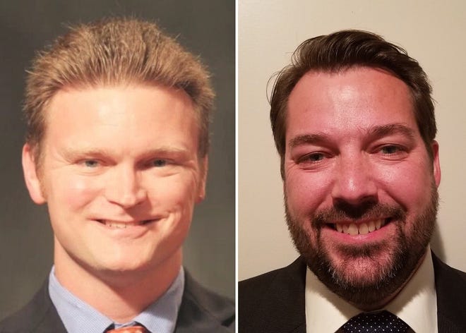 Tiverton Town Council President Robert Coulter, right, and Vice President Justin Katz will face a recall election. [CONTRIBUTED PHOTOS]