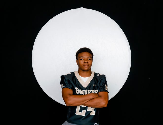 Midwest City Omari John poses for a photo during the Fall high school sports media day at Bishop McGuinness High School in Oklahoma City, Okla. on Wednesday, Aug. 14, 2019.  [Doug Hoke/The Oklahoman]