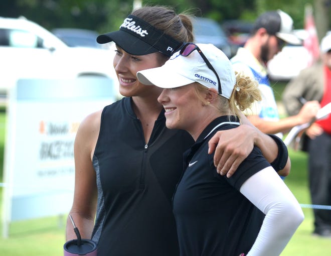 Gabrielle Shipley (left) and Sarah Shipley played in the FireKeepers Casino Hotel Championship on the Syemetra Tour in Battle Creek on Saturday. [Dan D'Addona/Sentinel staff]