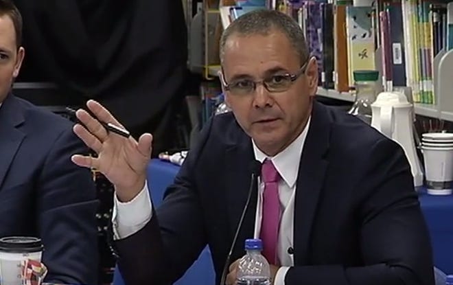Andy Tuck, the new chairman of Florida's Board of Education, at a May 22 meeting of the board at a Tampa elementary school. [Screenshot/The Florida Channel archive video]